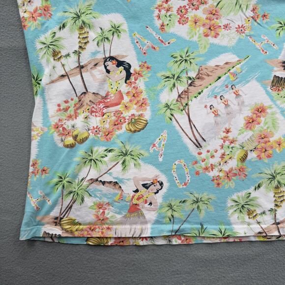 Polo Ralph Lauren Shirt Mens Large Blue Hawaiian Aloha Hula Graphic Tee Crewneck - Picture 6 of 9